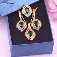 18K Gold Jewelry Egg Green Stone Jewelry Set For Women Drop Earrings Adjustable Ring Necklace With Pendant Set Free Shipping 2024 - buy cheap