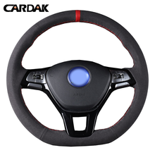 CARDAK Hand-stitched Black Suede Steering Wheel Cover for Volkswagen VW Golf 7 Mk7 New Polo Jetta Passat B8 2024 - buy cheap