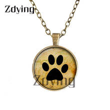 Zdying-Colgante con diseño de huella de perro y gato, collar con diseño de animales Vintage, cabujón con imagen de cristal, joyería chapada en bronce/plata, ZT010 2024 - compra barato