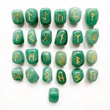 Natural Green Aventurine Crystal Rune Stones Set Tumble Stones Polished Nordic Viking Runes Amulet Divination Crafts 25pcs 2024 - buy cheap