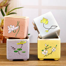 Pintados à mão quadrado suculentas vasos de flores plantas suculentas com pote simples cerâmica vaso de flores decorações para varanda decoração de casa 2024 - compre barato