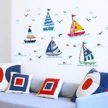 Wall stickers cartoon sea sailing children's room bedroom living room bathroom background home decoration glass decal 2024 - buy cheap