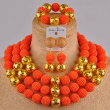 orange simulated pearl jewelry set nigerian beads costume african necklace for women FZZ21 2024 - buy cheap