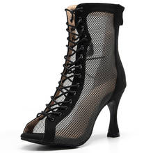 Botas de baile para mujer, zapatos de baile para practicar al aire libre, Jazz, Tango, Tango, marcas latinas, tacón, vendaje, color negro 2024 - compra barato