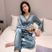 Daeyard Silk Pajamas Sets For Women Cute Shirts And Pants 2 Pcs Appliques Pijamas Girls Sweet Home Clothes Sexy Lace Sleepwear 2024 - buy cheap