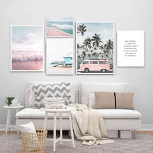 Art Ocean Landscape Canvas Painting Nordic Style Beach Pink Bus Wall Art Print Poster Decoration Picture Scandinavian Home Decor 2024 - buy cheap