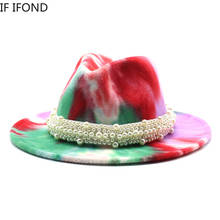 2021 novo chapéu fedora de feltro para homens mulheres de largura de borda tie dye trilby boné festa formal chapéu 2024 - compre barato