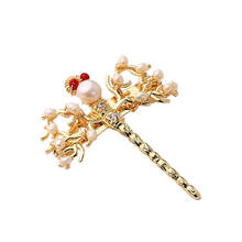 Fashion Women Zircon Scarf Pin Natural Freshwater Pearl Dragonfly Crystal Rhinestone Brooches Party Brooch Pins Gift Accessories 2024 - buy cheap