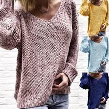 Women Warm Sweater Autumn Fashion Casual Loose Pullovers Sweater V-Neck Women's Sexy Ladies Knitwear Sweater 2024 - buy cheap