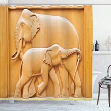 Esculpida mãe e filho bebê elefantes animais africanos design artístico, tecido de poliéster banheiro cortina de chuveiro 2024 - compre barato