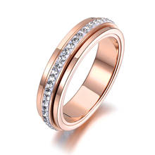 Anillo de boda giratorio de acero inoxidable y titanio para mujer, sortija de aniversario de cristal de circonia cúbica, Micro pavé de oro rosa, R19027 2024 - compra barato