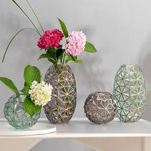 Vaso de vidro geométrico europeu moderno, decoração de luxo para casa, arranjo de flores, mobiliário de sala de estar, arte, vasos, ornamento 2024 - compre barato