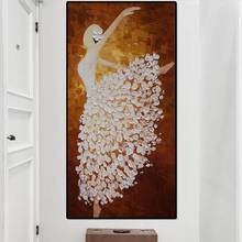 Pinturas hechas a mano, imagen de bailarina de Ballet, pintura al óleo sobre lienzo abstracta, carteles e impresiones, arte de pared para decoración del hogar y sala de estar 2024 - compra barato