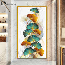 Pintura abstracta de hoja dorada de mármol, lienzo de arte de pared, póster de lujo, imagen botánica, decoración moderna del pasillo y la habitación del hogar 2024 - compra barato