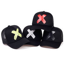 Кепка в стиле хип-хоп для мужчин и женщин, Классическая Повседневная Бейсболка с сеткой и принтом рок X, летняя кепка от солнца 2024 - купить недорого