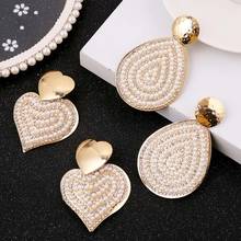 2019 Fashion Gold Metal Geometric Earrings For Women Trendy Pearl Rhinestone Drop Earring Ladies Statement Party Wedding Jewelry 2024 - buy cheap