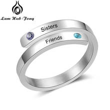 Anel de nome personalizado para mulheres, cor prata, pedra de aniversário personalizada, joia de noivado para casal (lam hub fong) 2024 - compre barato