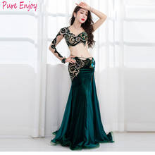 Belly dance performance costume autumn and winter flannel sexy fishtail long skirt suit luxurious custom oriental dance clothes 2024 - buy cheap