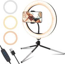 Anel de luz led para mesa, 10 polegadas, pequena, com tripé, para estúdio fotográfico e vídeo, ideal para youtube 2024 - compre barato
