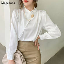Office Lady Stand Collar Women Shirt White 2021 Spring Solid Elegant Chiffon Blouse Femme Puff Sleeve Women Tops Clothing 13105 2024 - buy cheap
