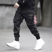 Men Fashion Drawstring Multi Pockets Straps Ankle Tied Cargo Pants Long Trousers Men's Clothing 2021 брюки карго мужские 2024 - buy cheap
