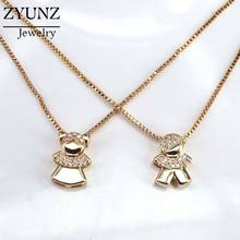 10PCS, Crystal Zirconia Kid Boy or Girl Shaped Women's Gold Color Fashion Jewelry Micro Pave CZ Pendant Necklace Family Jewelry 2024 - buy cheap