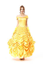 Disfraz de cuento de hadas de lujo para mujer adulta, traje de princesa Bella, vestido largo amarillo para Cosplay 2024 - compra barato