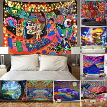 Tapiz de fondo psicodélico de 95x73 cm (cepillado), tapiz de Mandala psicodélico, manta colgante de pared para habitación Hippie, decoración artística para el hogar 2024 - compra barato