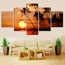 Home Decor HD Prints Pictures Canvas Paintings 5 Pieces Sunset Beach Wave Palm Trees Seascape Posters Bedroom Wall Art (No Frame 2024 - buy cheap