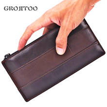 GROJITOO-Bolso multitarjeta de cuero genuino para hombre, cartera larga y plegable, ultrafina, para tarjetas 2024 - compra barato