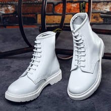 New Genuine Leather woman boots female England white boots low-heeled flat boots couple Booties motorcycle women's boots y116 2024 - buy cheap
