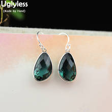 Uglyless-pendientes de cristal de gota de agua facetados para mujer, aretes colgantes de cristales verdes Noble, aretes de plata 925 étnicos E1667 2024 - compra barato