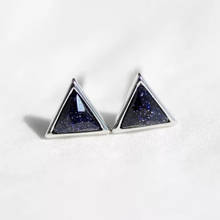 Silver Plated Geometric Shape Blue Sand Stone Stud Earrings for Women Party Gift Jewelry 2024 - buy cheap