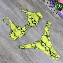 New Yellow Snake Print Bikini Sexy Deep V-neck Micro Swimsuit Female Bathing suit Push up Swimwear Women 2024 - buy cheap