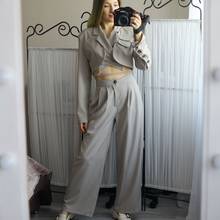 summer Korean Streetwear Two Piece Set Women Crop Top Office Lady Sexy Lace-up Short Coat + High Waist Long Pants Set Suits 2024 - buy cheap