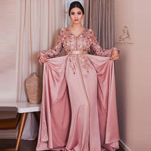 Sweet A-line Sofe Taffeta Moroccan Kaftan Muslim Evening Dresses Long Sleeve Custom Made Saudi Arabic Algerian Prom Gowns 2024 - buy cheap