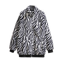 Casaco de pelúcia estampado zebra, jaqueta curta veludo casual folgada 6xl busto 115-155cm 2024 - compre barato