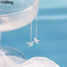 Fashion 925 Sterling Silver Rhinestone Papercranes Long Earrings For Women Jewelry Free Shipping Brincos 2024 - buy cheap