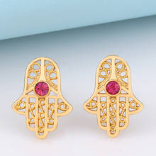 Fatima brincos de mão com pingentes cz femininos, joias com ouro rosa para casamento 585, acessórios de presente de aniversário 2024 - compre barato