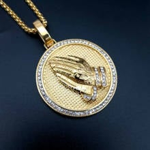 Personality Gold Rhinestone Hands of Prayer Necklace Pendant Motorcycle Party Hip Hop Gold Chian Jesus Jewelry Accessories 2024 - buy cheap