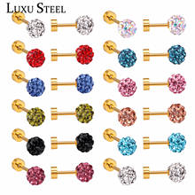 Luxusteel brincos de haste em forma de bola, brincos coloridos com parafuso de cristal para mulheres, 12 tamanhos, atacado, 4mm/6mm/8mm 2024 - compre barato