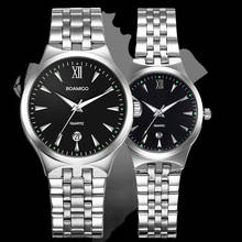 BOAMIGO Top Brand Couple Watches Fashion Casual Men Quartz Watch Full Steel Date Women Lover Couple Wristwatches 30m Waterproof 2024 - buy cheap