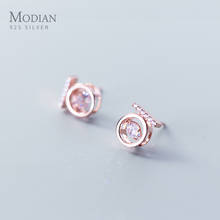 Modian Dazzling Zircon Geometric Round Stud Earring for Women 925 Sterling Silver Anti-Allergy Ear Pin Korea Style Fine Jewelry 2024 - buy cheap