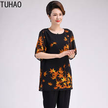 TUHAO Women Blouses Summer Vintage Shirt Middle-aged Oversized 8XL 7XL 6XL 5XL Mother Shirts Casual Print Womens Tops Blouse 2024 - buy cheap