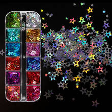 Lantejoulas holográficas para unhas 3d, acessórios para arte em unhas de manicure com glitter e estrelas vazadas 2024 - compre barato