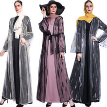 Todo o corpo de luxo lantejoulas rendas malha abaya dubai árabe turco aberto kimono kaftan ramadan vestido longo muçulmano islâmico roupas femininas 2024 - compre barato