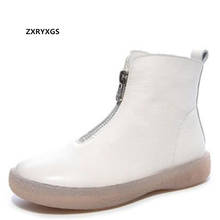 2021 New Spring Top Soft Cowhide Front Zipper Martin Boots Women's Boots Casual Wild Comfortable Warm Shoes Winter Cotton Boots 2024 - buy cheap