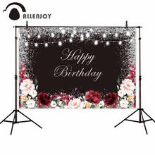 Allenjoy-Fondo de fotografía de feliz cumpleaños, telón de fondo de flores, brillo, luz, bokeh, boda, invierno, photocall 2024 - compra barato