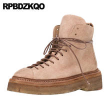 Botas de cano curto femininas, sapatos estilo militar de couro legítimo para prática de combate, com plataforma reta e cadarço, formato vintage, inverno 2021 2024 - compre barato