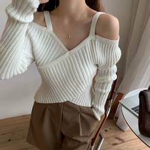 2020 Winter Women Sweater Autumn Long Sleeve Off Shoulder Spaghetti Strap Striped Sweater Fashion Pullover Streetwear Jumper 2024 - buy cheap